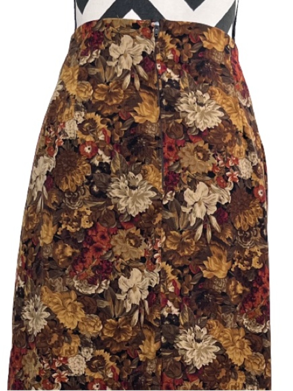Vintage Women's Sz 16P Dark Earthy Boho Floral Whimsigoth Ultrasuede Midi Skirt - Picture 6 of 10